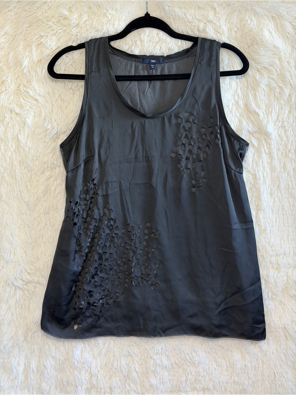 Gap Womens Y2K Whimsigoth Satin Laser Cut Tank Top Size M Black Indie Sleaze
